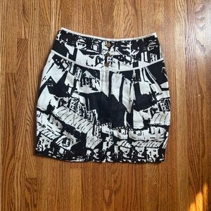 Tory Burch Black and White Linen Abstract Mini Skirt Womens size 0